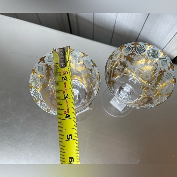 Zrike Patina Vie Mint Goblets Glasses Gold Ikat Mint Print Glasses Set Of 2 - Picture 5 of 5